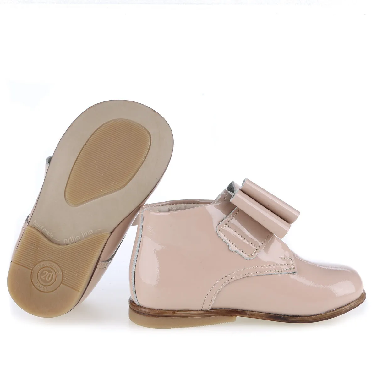 (1899-6) Emel Bow velcro First shoe - Patent beige