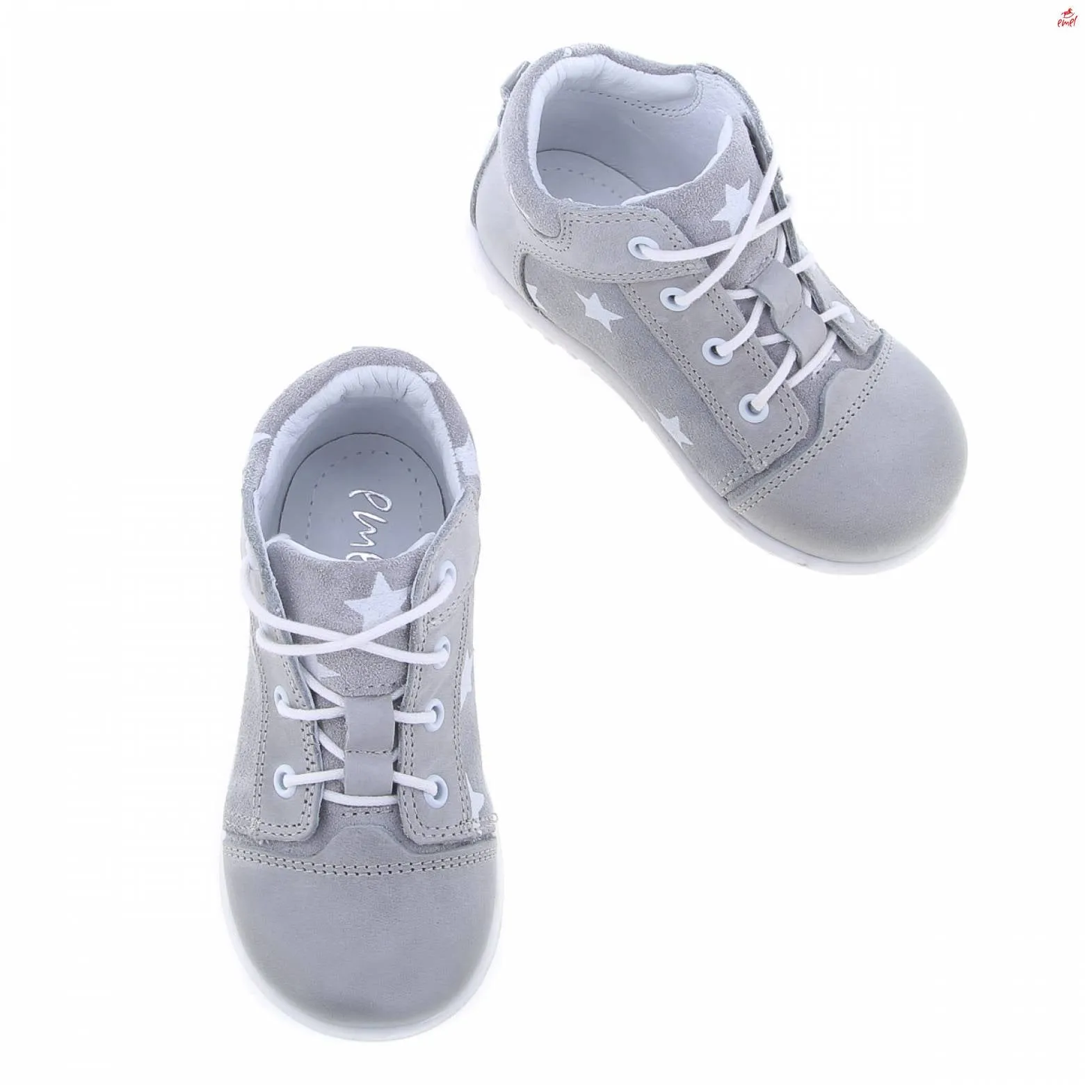 (2369B-6) Emel Lace Up First Shoes  Gray