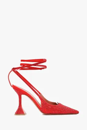 Amina Muaddi Red Crystal 'Karma' Pointed Heels Size 37