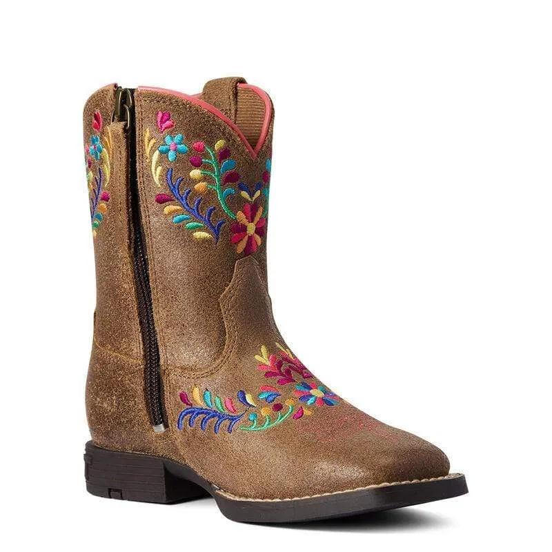 Ariat Childs Wild Flower Boots Canyon Tan with Zipper