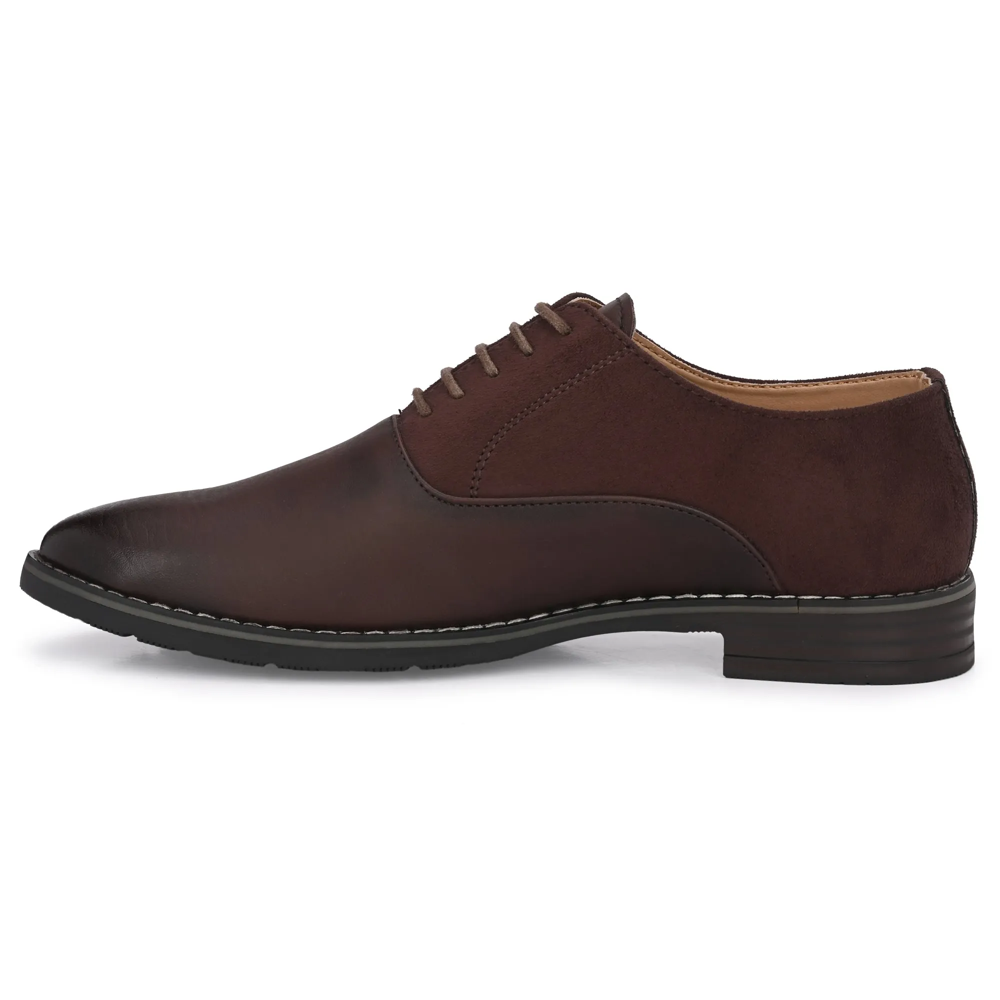 Attitudist Unisex Handcrafted Plain Oxford Matte Gradient Brown Formal Derby Shoes With Round Toe