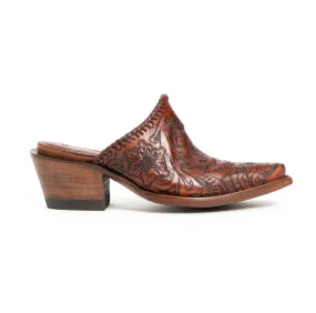 Maria Blue Cognac Leather Mules