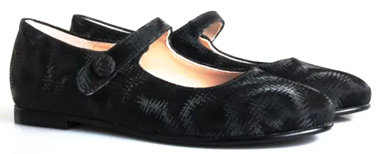 Beberlis Girls Black Velvet Bolt Mary Jane Shoes