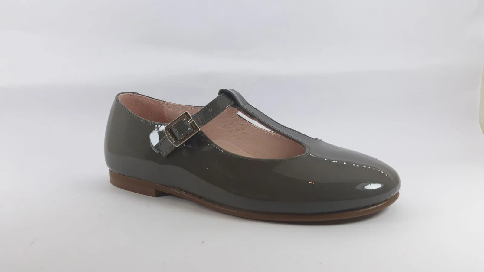 Beberlis Girls Grey Patent T-Strap