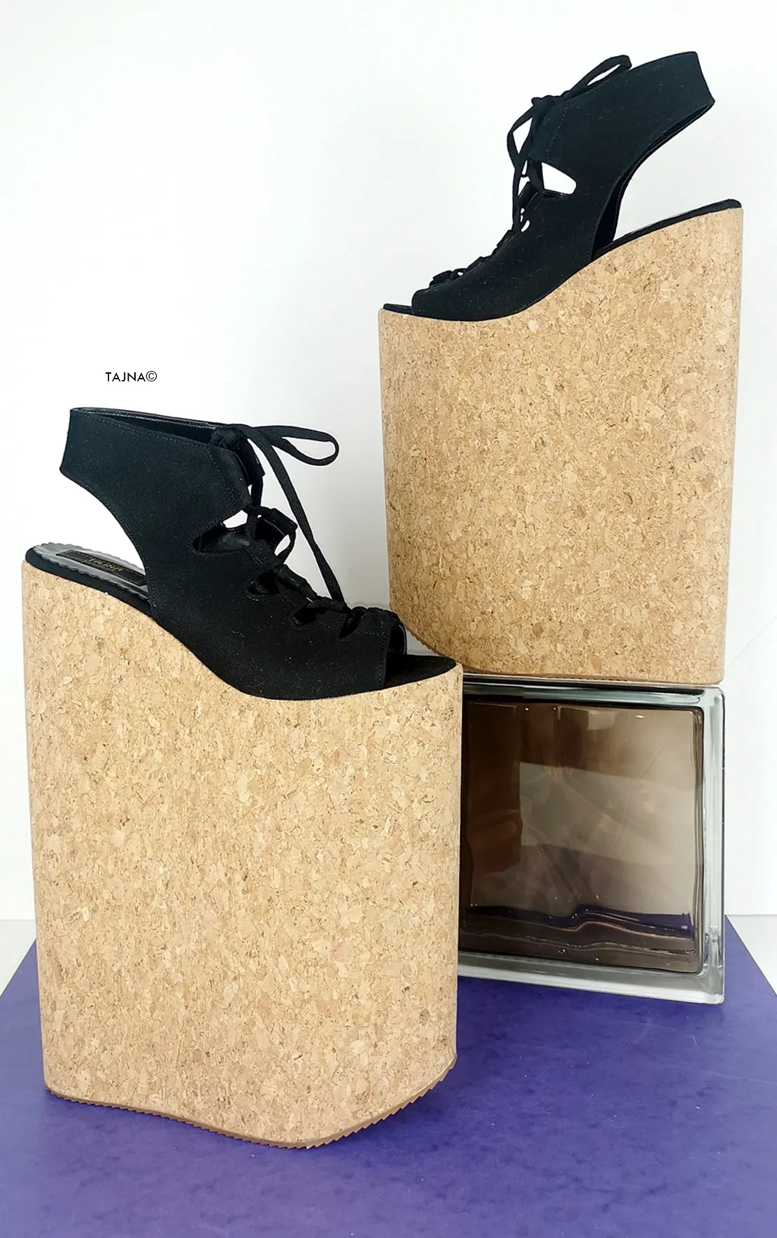 Black 30 cm High Heel Gladiator Wedges