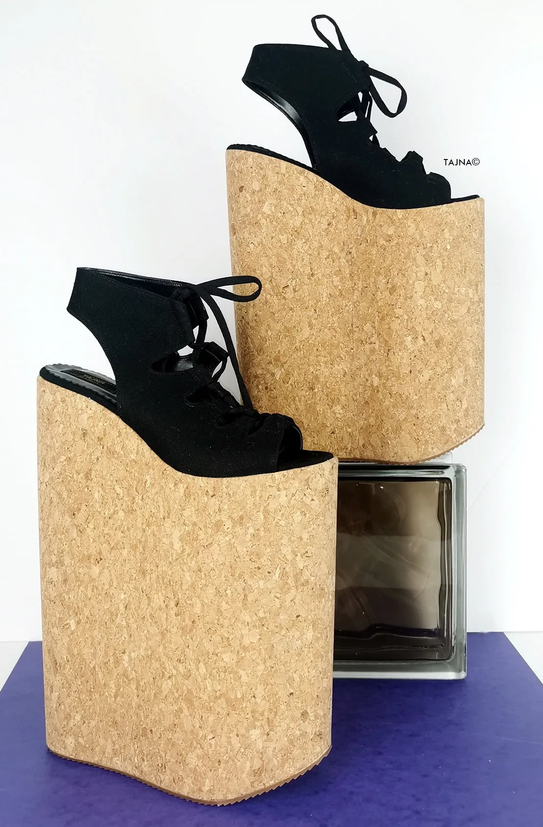 Black 30 cm High Heel Gladiator Wedges