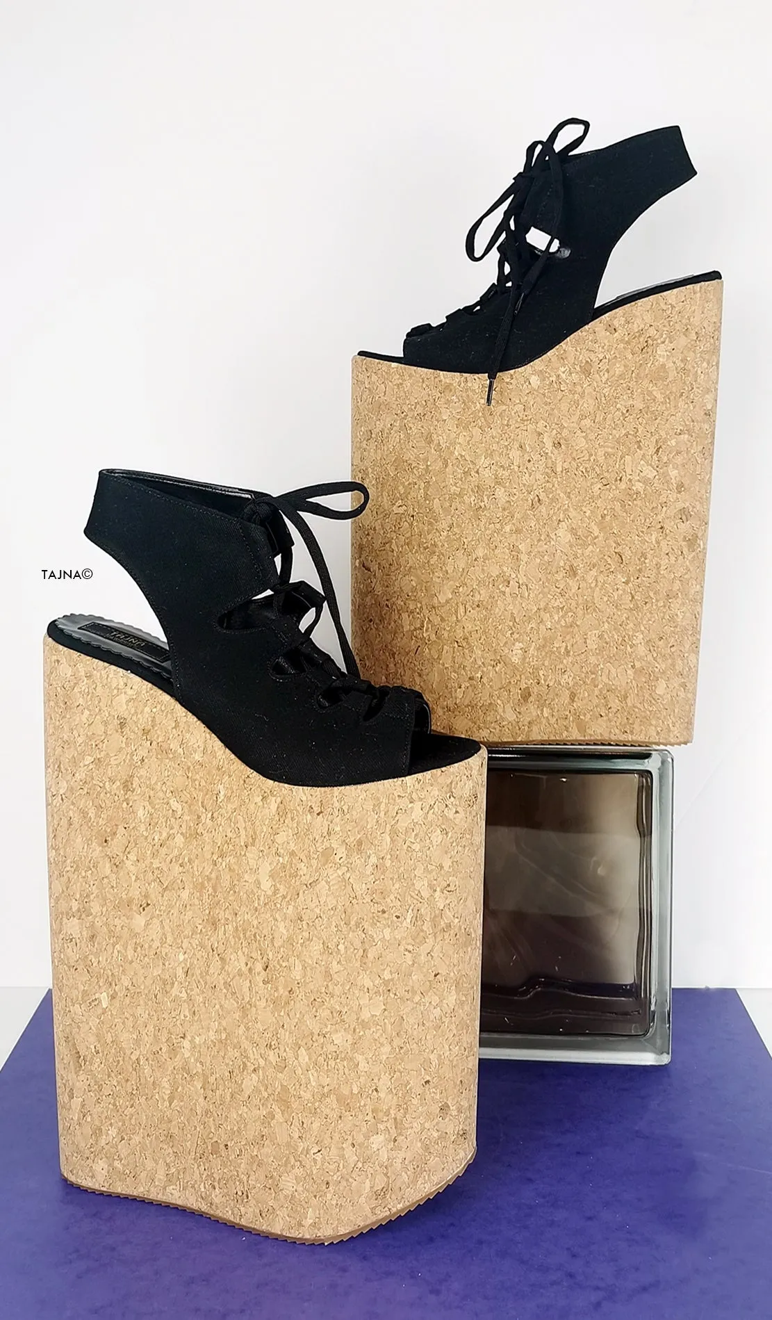 Black 30 cm High Heel Gladiator Wedges