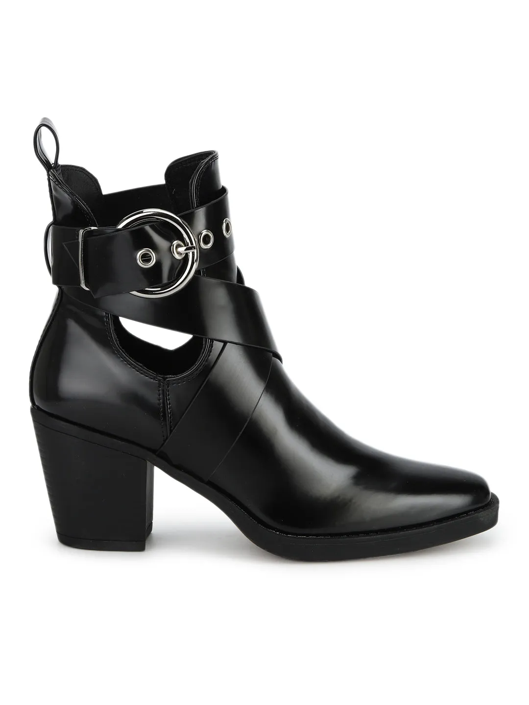 Black Box Ankle Buckle Belt Block Heel Ankle Boots