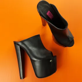 Black Chunky High Heel Platform Mules