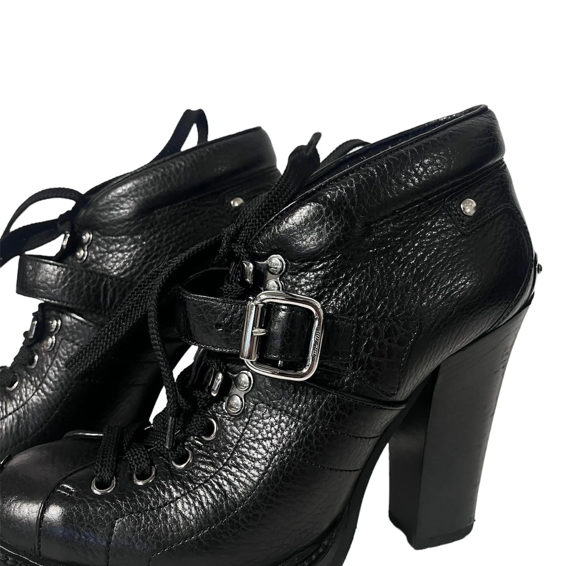 Black Textured Leather Bootie 38.5