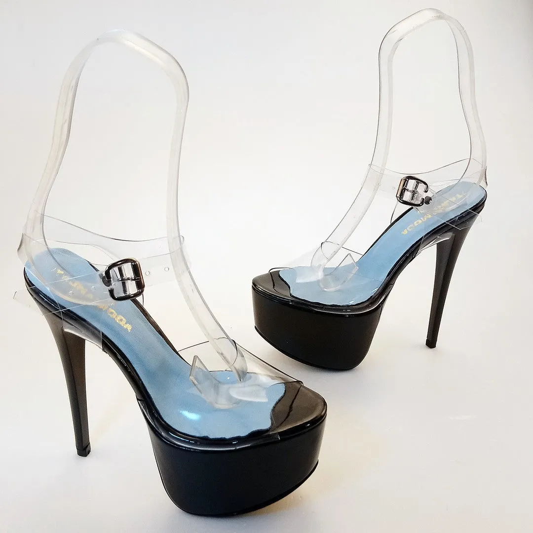 Black Transparent High Heel Platform Sandals