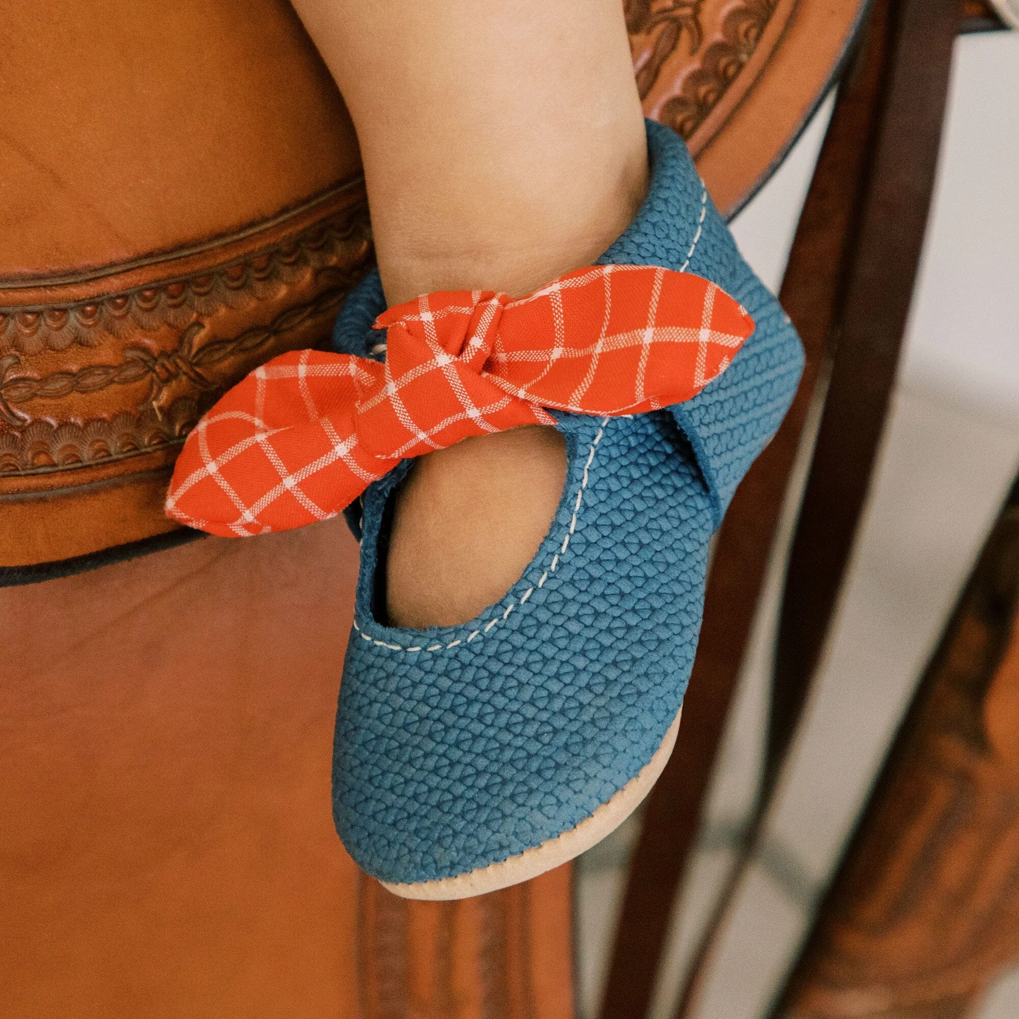 Blue Jean Knotted Bow Baby Shoe