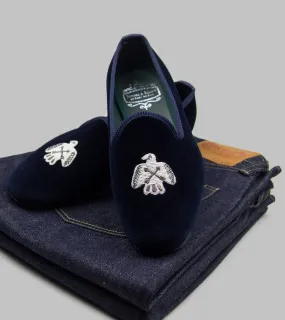 Bryceland's x Bowhill & Elliott Velvet Slippers Navy