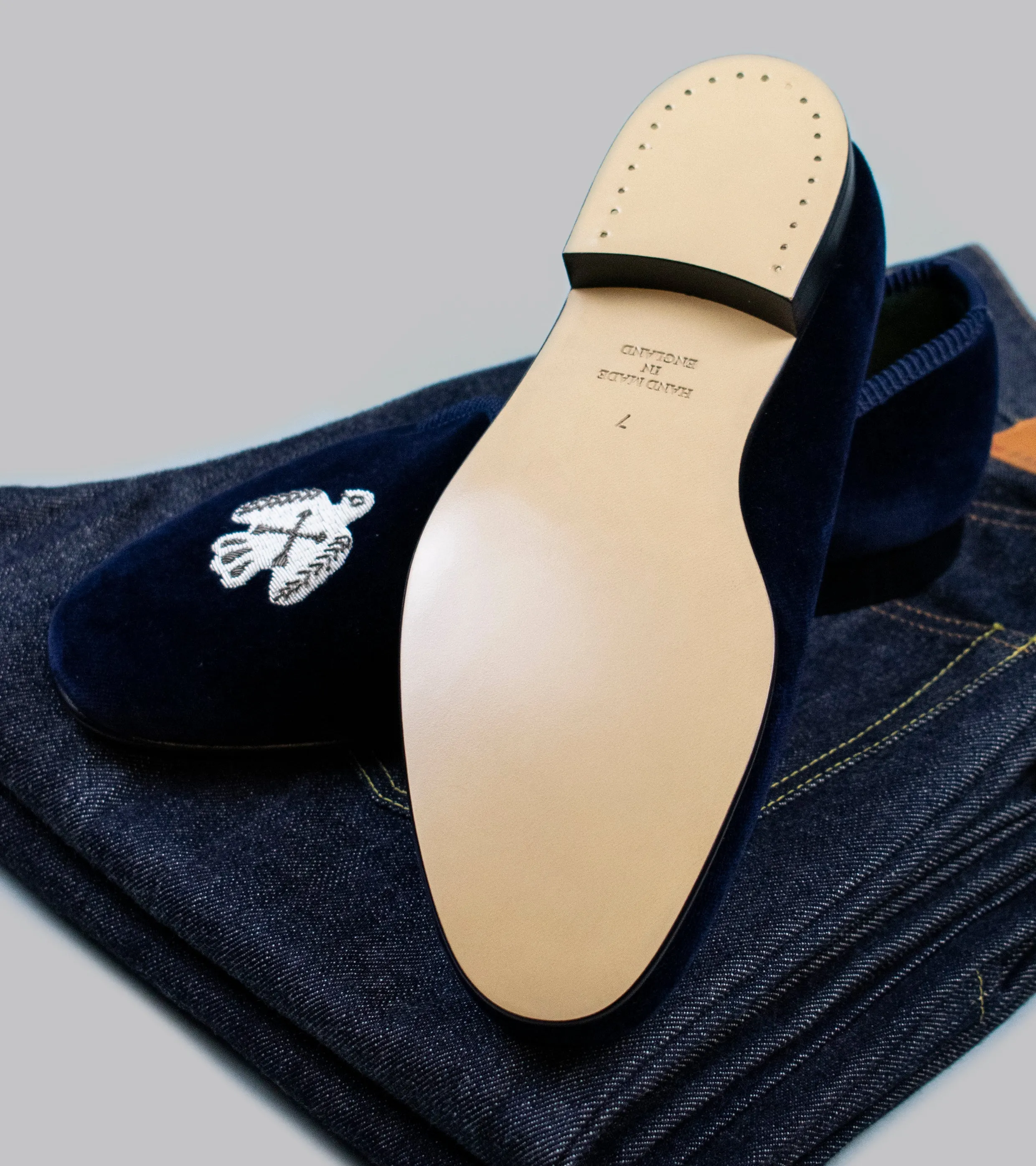 Bryceland's x Bowhill & Elliott Velvet Slippers Navy