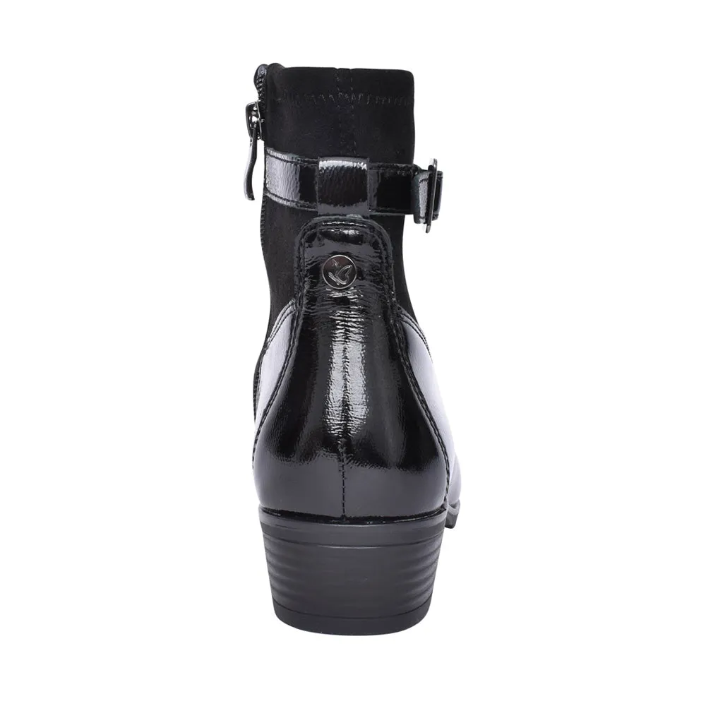 Caprice - Patent & Suede Low Heel Ankle Boot Black