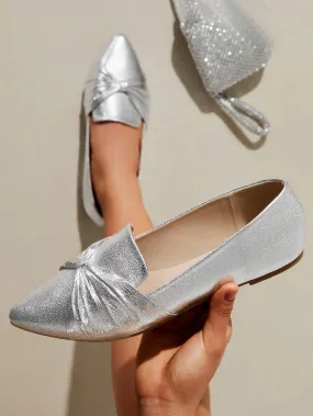 CUCCOO CHICEST Woman Shoes Fashionable Silver Flat Shoes With Bowknot Wedding Shoes For Summer Vacation Shoes Summer Sale