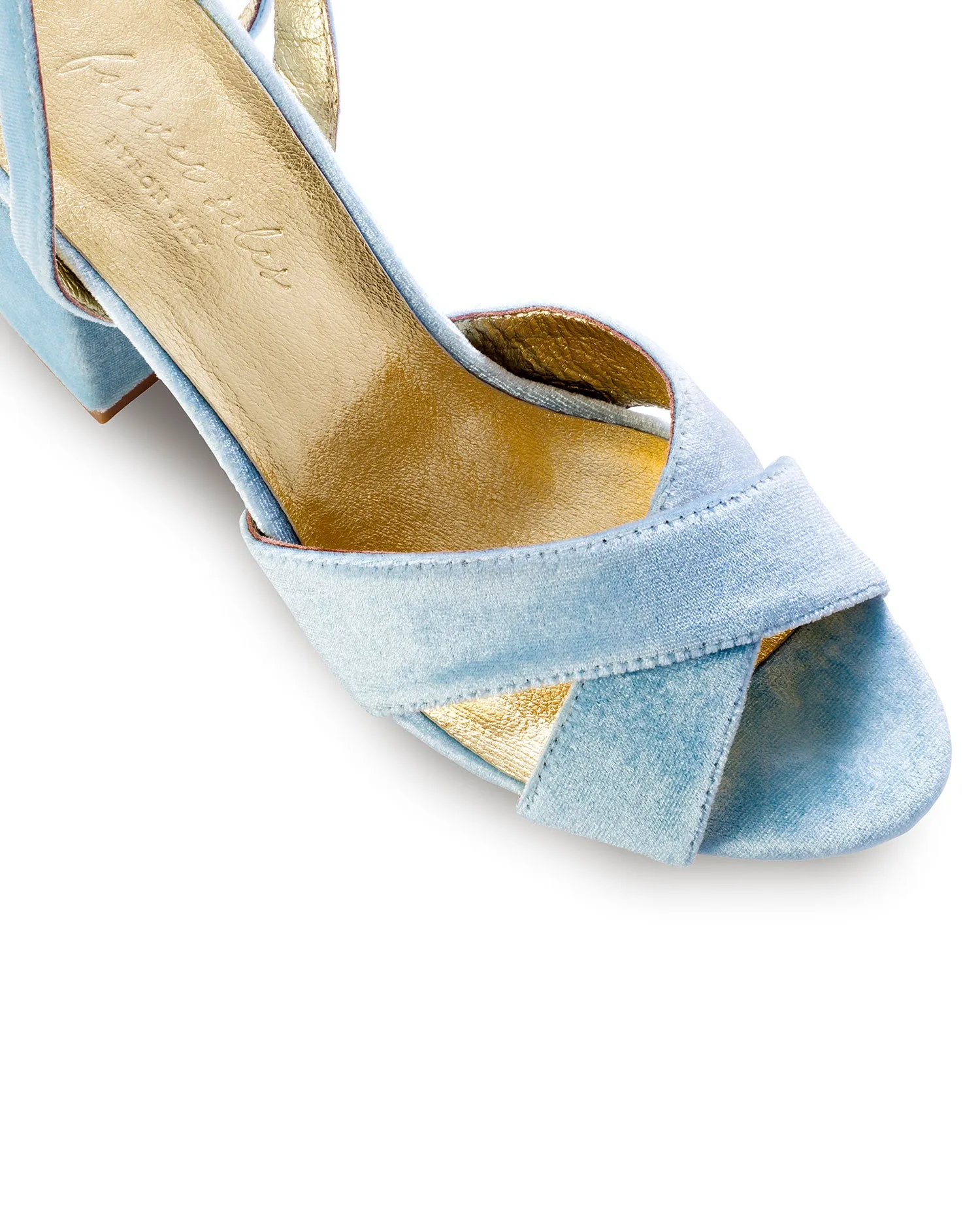 DOVE - BLUE VELVET BLOCK HEEL BRIDAL SHOES