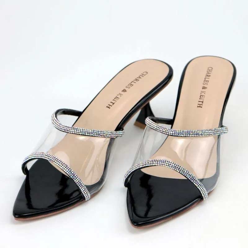 Elegant Clear Rhinestone Pointed Toe Kitten Heels