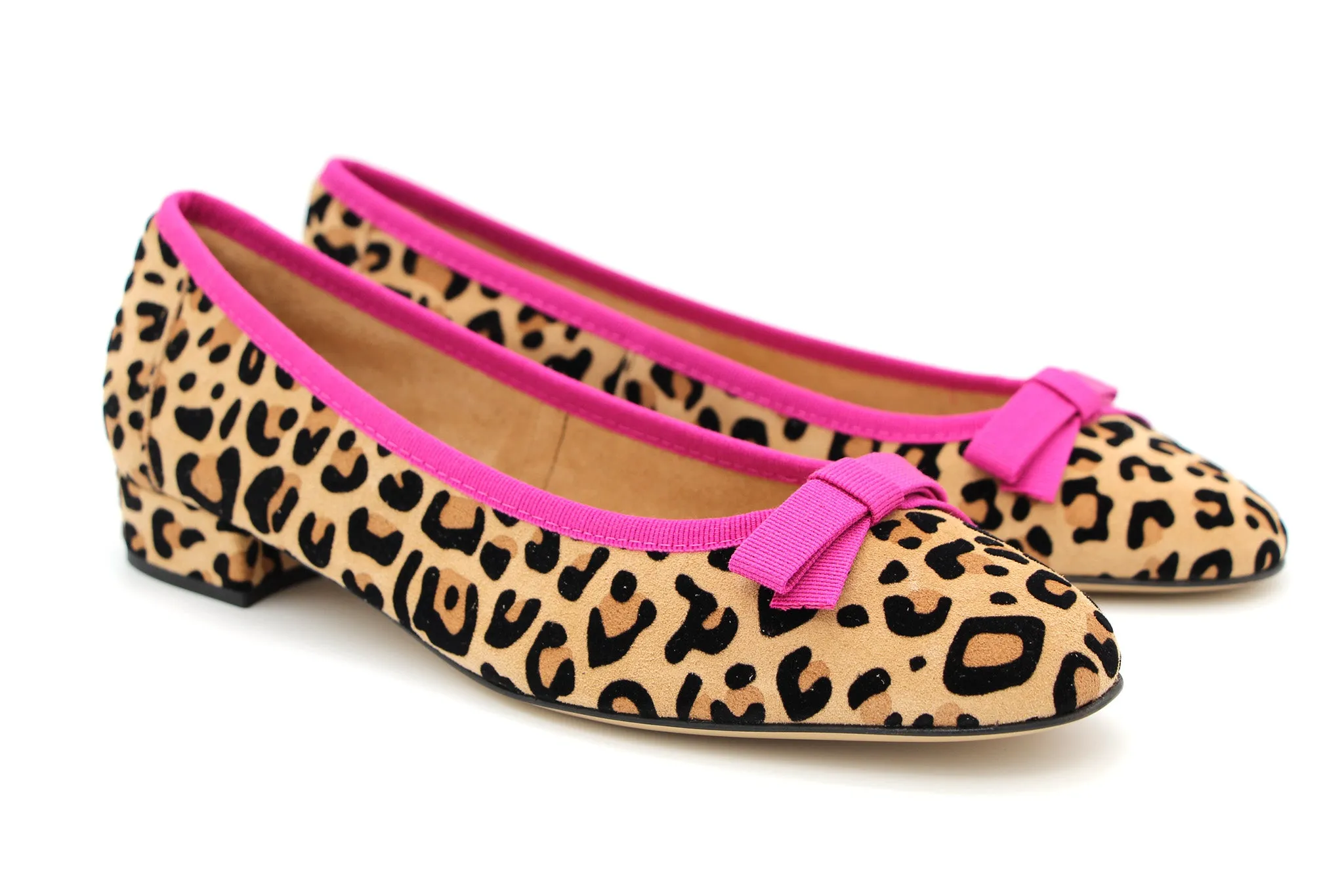 Fabucci Leopard Print Ballet Flat Pink Piping