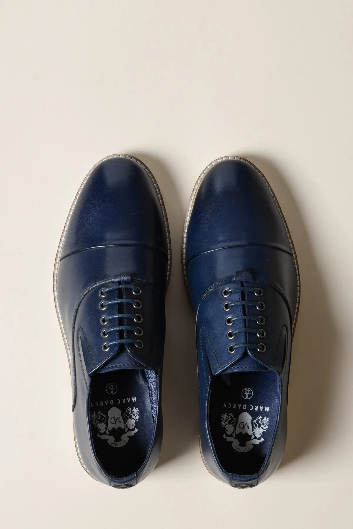 GAVIN - Navy Blue Leather Cap Toe Oxford Shoe