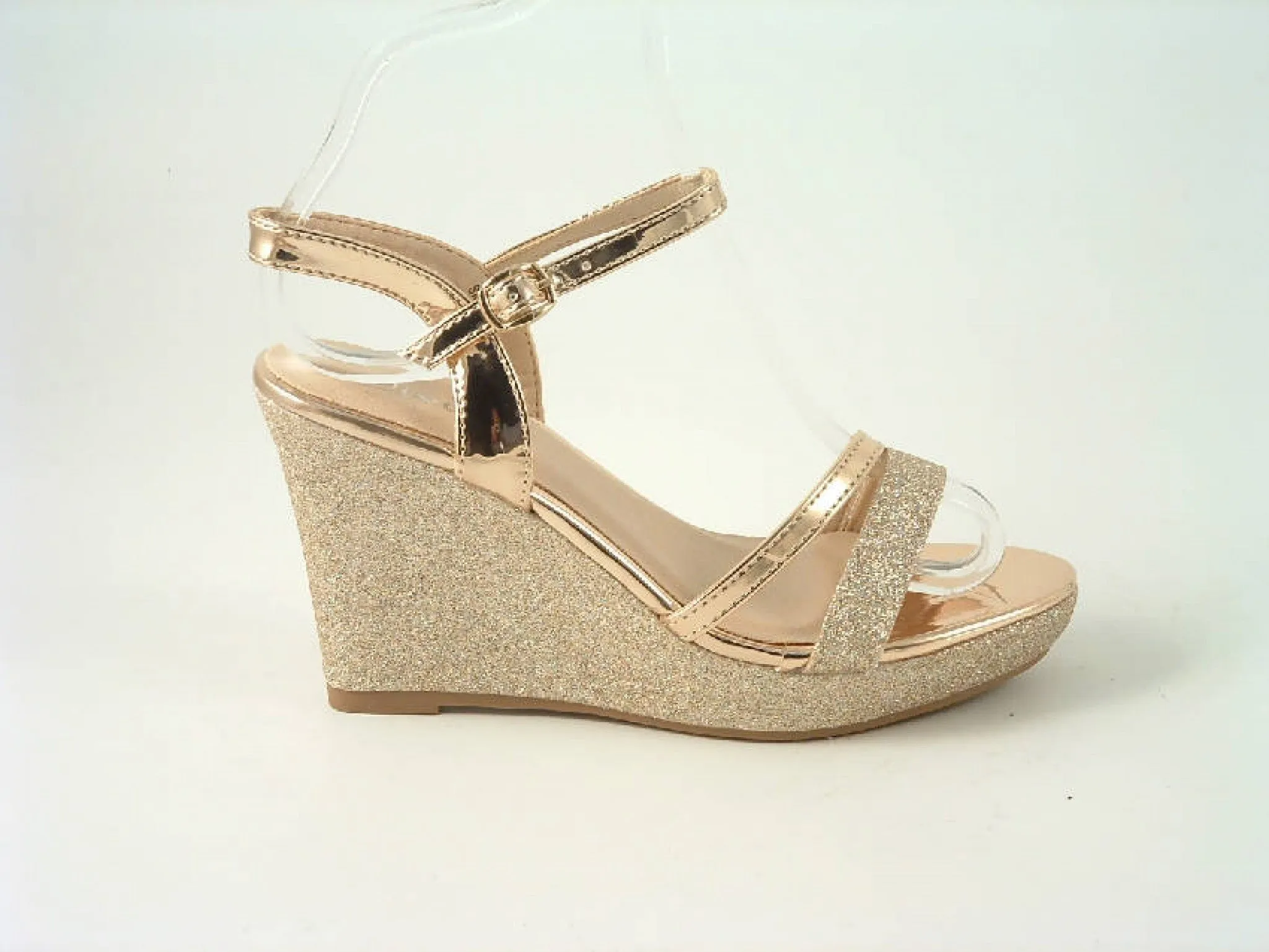 Glitz Shoes Divine High Heel Glitter Metallic Wedge Sandal