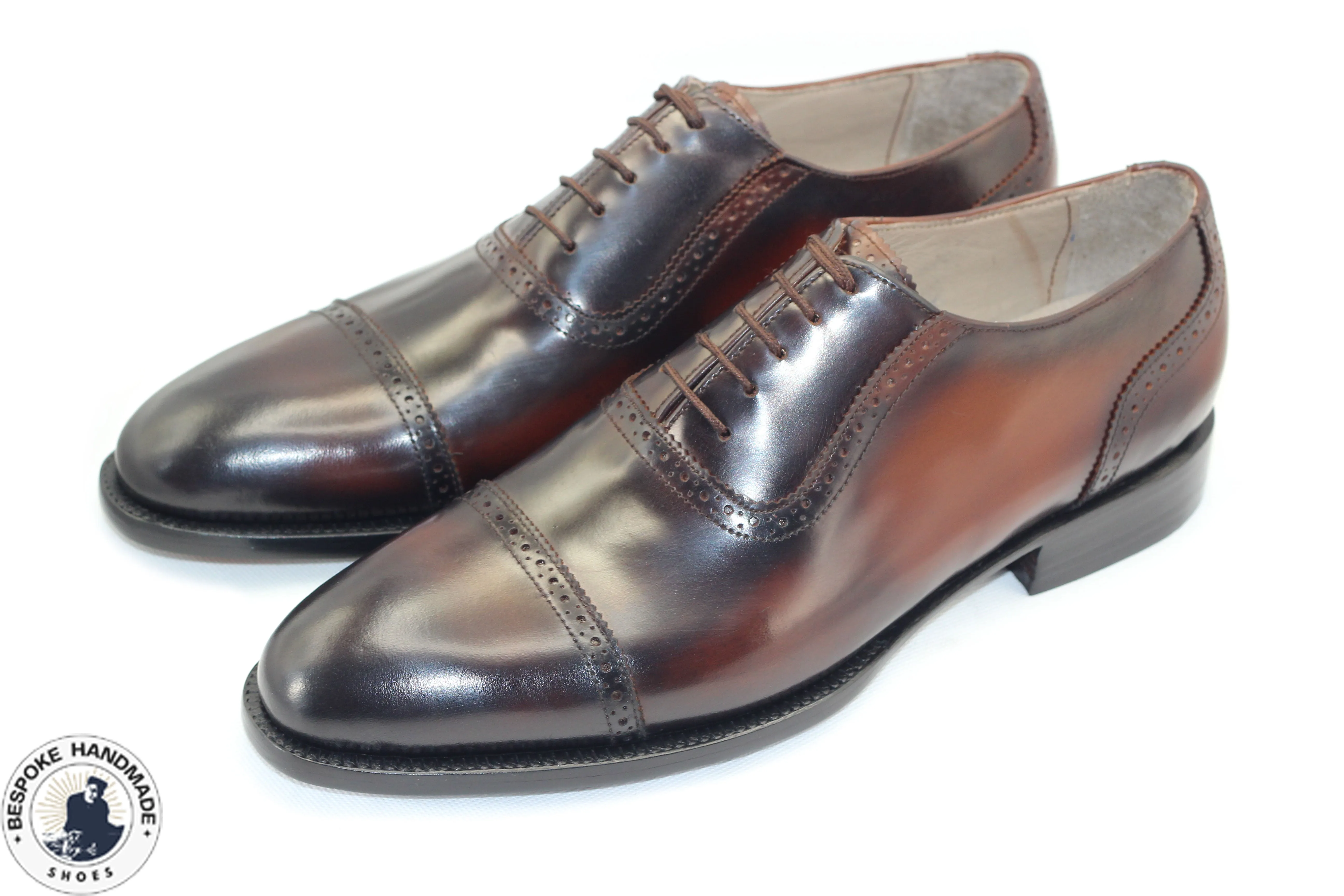 Handcrafted Men's Brown Leather Oxford Toe Cap Lace Up Dress Formal Shoes