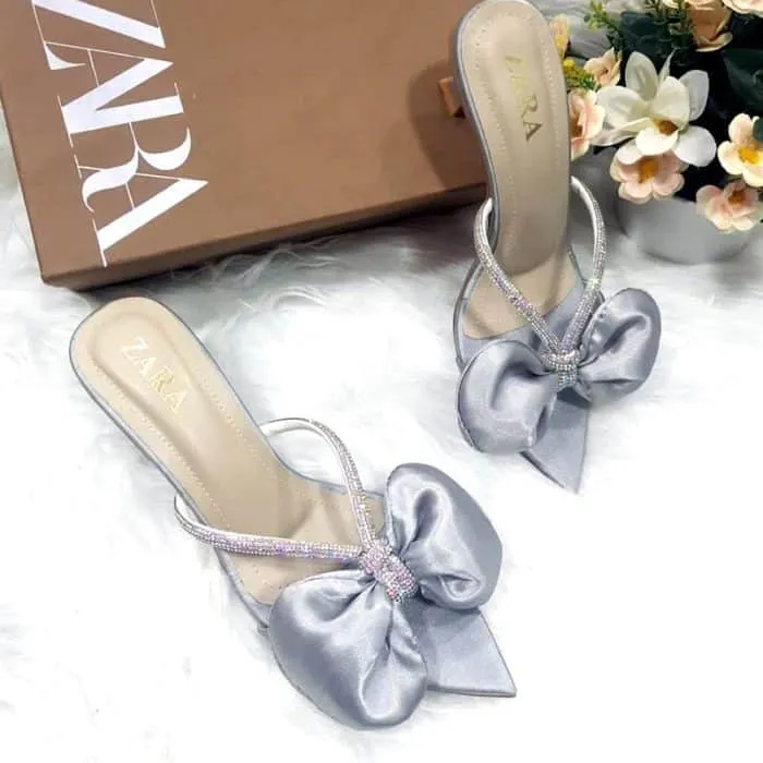 High Thin Heel Bow Style Rhinestone Sandals