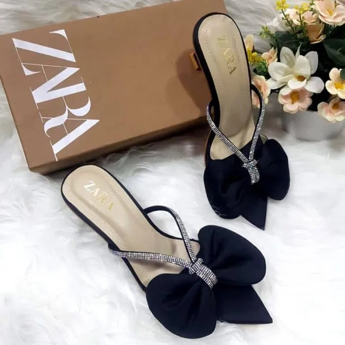 High Thin Heel Bow Style Rhinestone Sandals