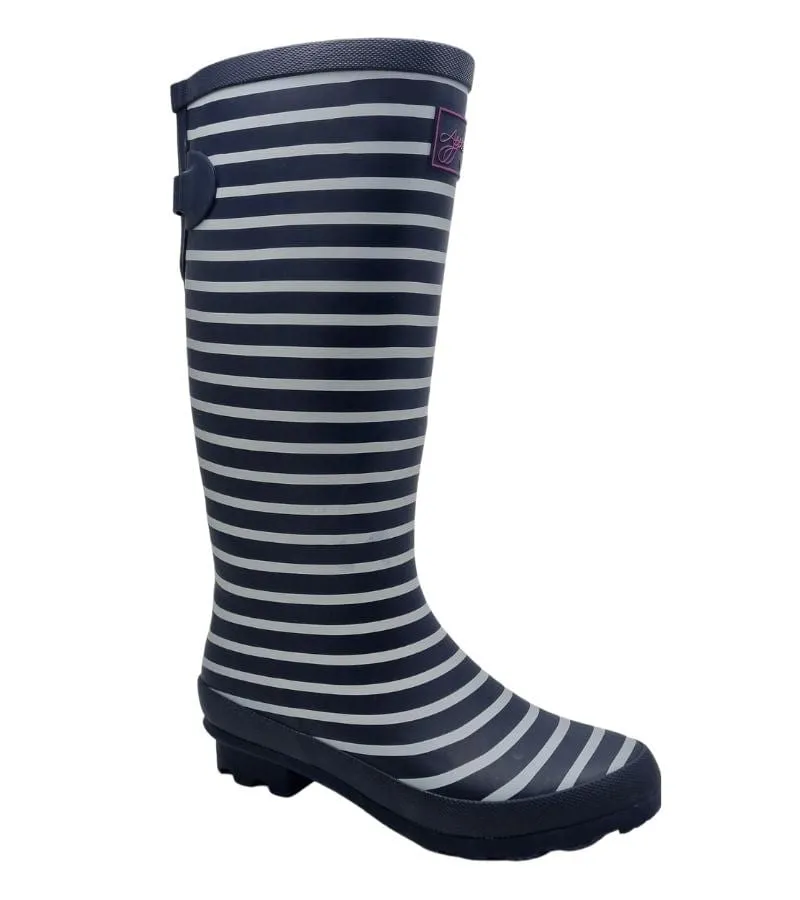 Kate Appleby Womens Knee High Stripe Wellie - Rainy Navy Stream