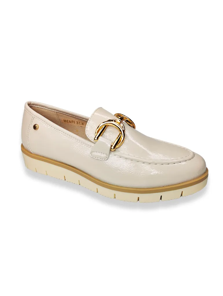 Ladies PATRIZIO COMO Slip On Cream Shoes With Gold Buckle Menfi sale