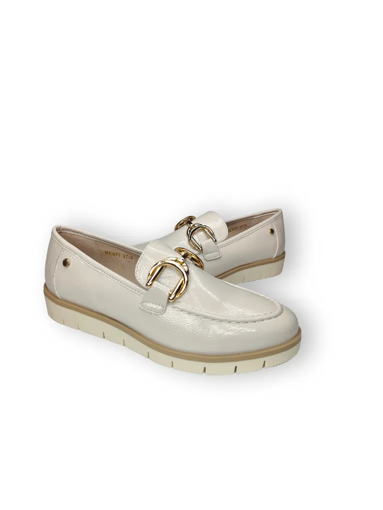 Ladies PATRIZIO COMO Slip On Cream Shoes With Gold Buckle Menfi sale