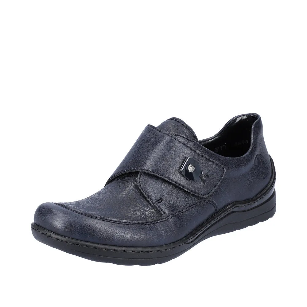 Ladies Rieker Wide fit Navy Strap Over Stretchy Toe Box 48951-14