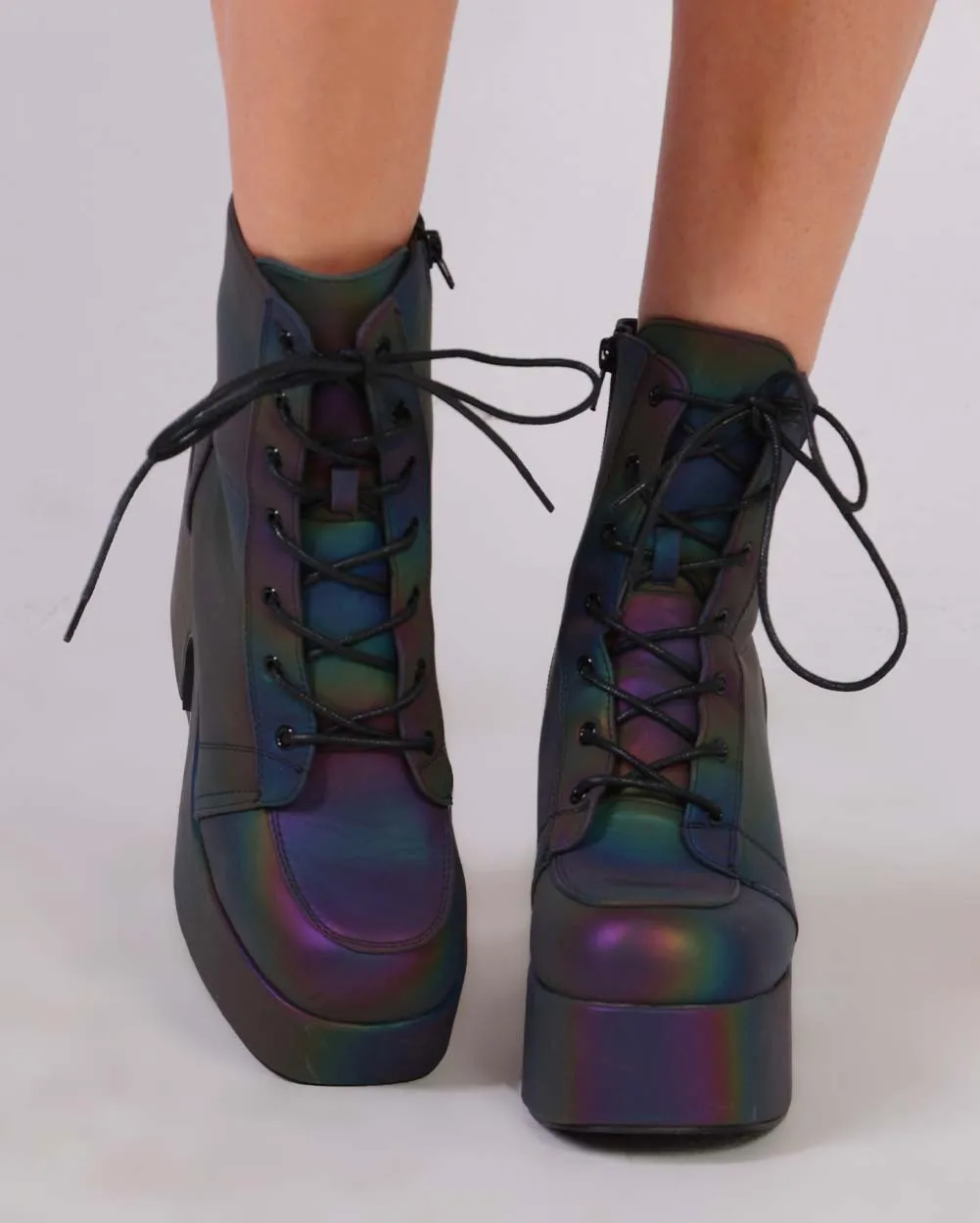 Rainbow Reflective Lace Up Boots with Eye-Catching Design