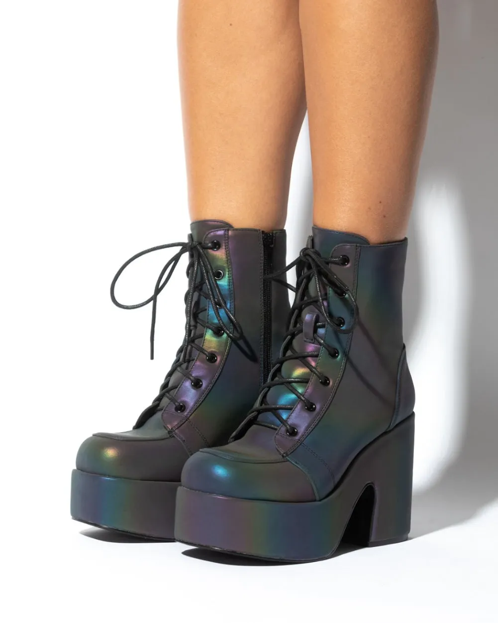 Rainbow Reflective Lace Up Boots with Eye-Catching Design