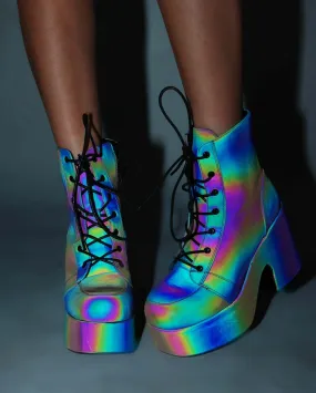 Rainbow Reflective Lace Up Boots with Eye-Catching Design