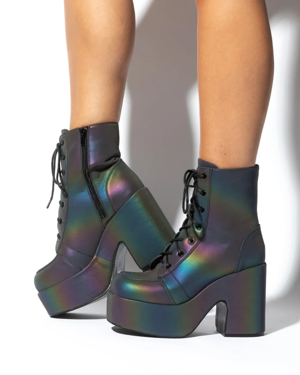 Rainbow Reflective Lace Up Boots with Eye-Catching Design