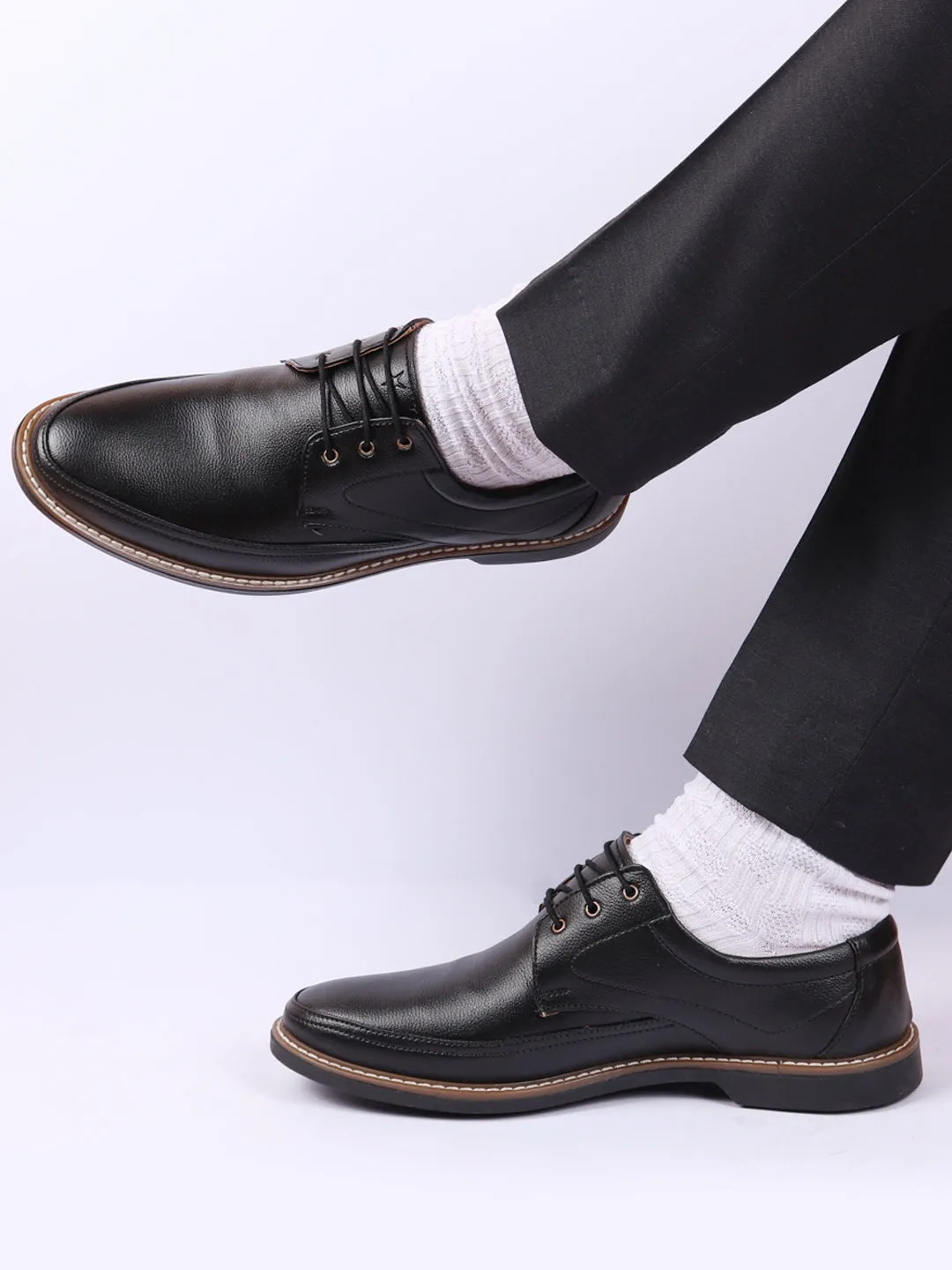 Men Black Formal Lace-Up Derby Uniform Dress Shoes