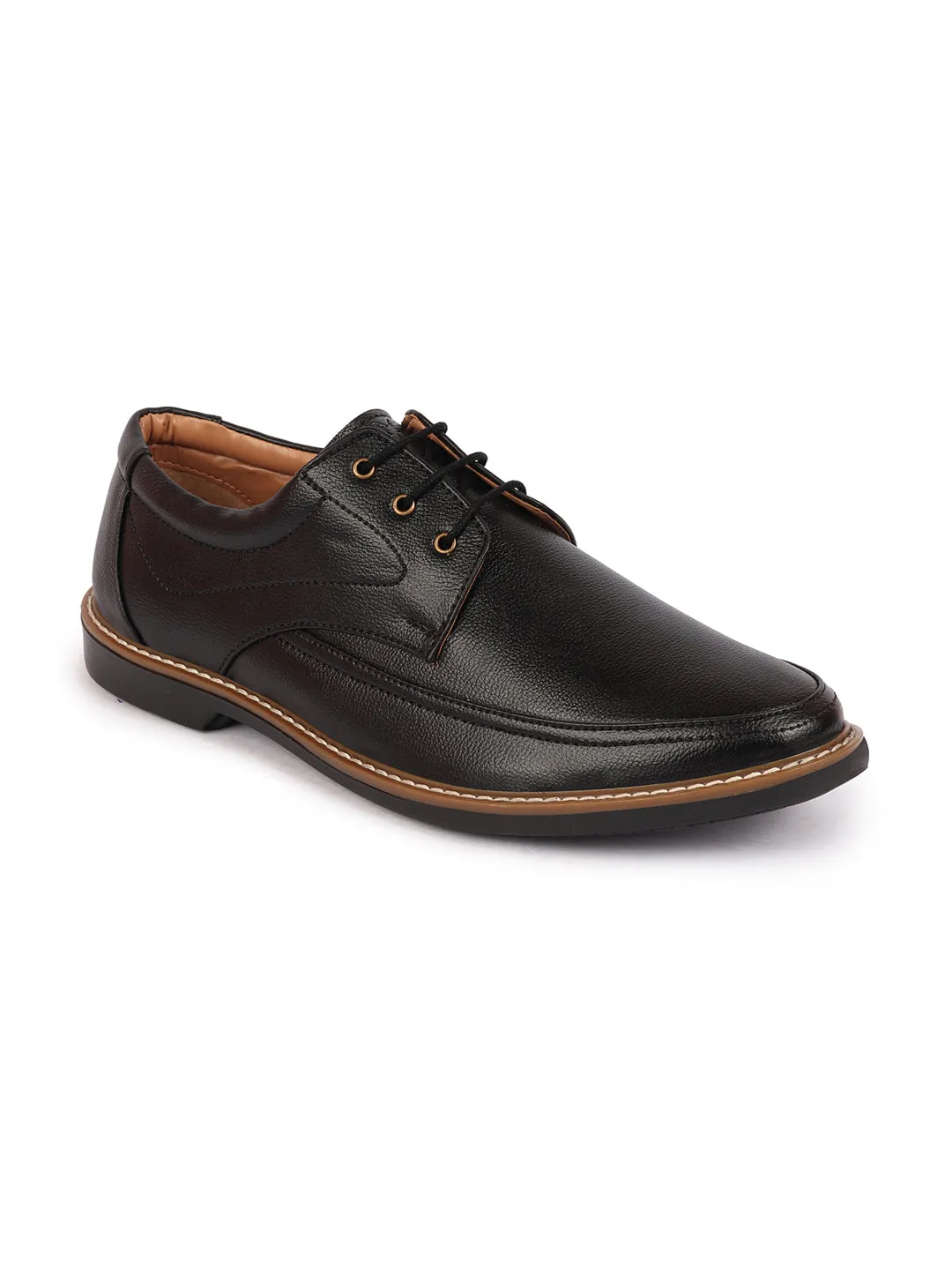 Men Black Formal Lace-Up Derby Uniform Dress Shoes