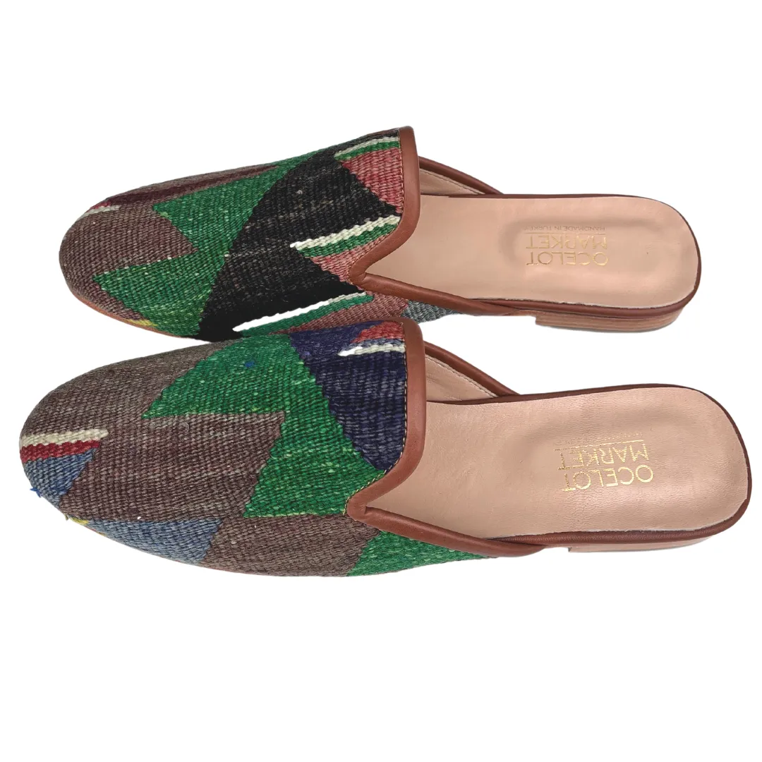 Men's Turkish Kilim Mule Grey & Green