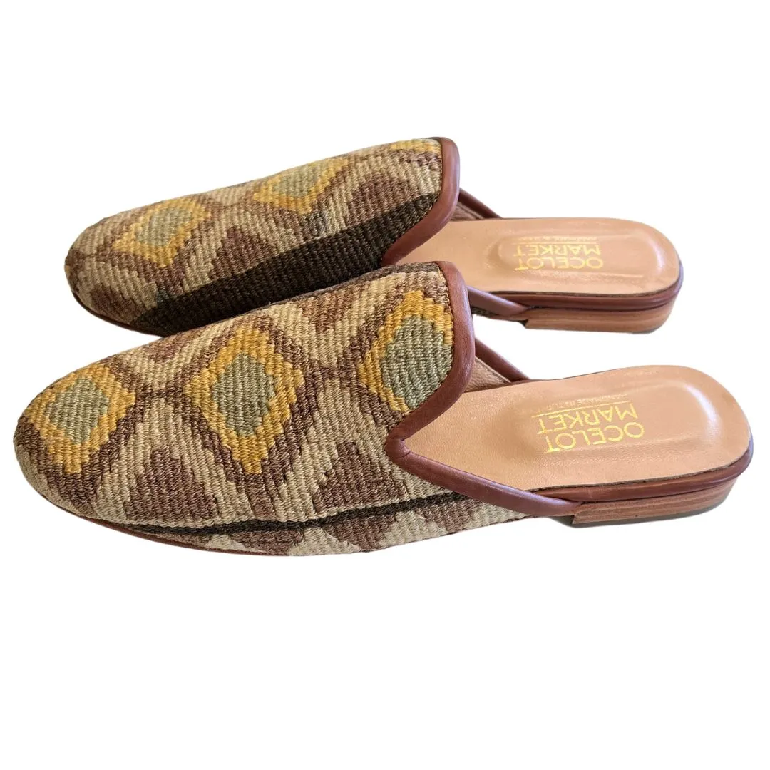 Men's Turkish Kilim Mules | Brown with Yellow Pattern