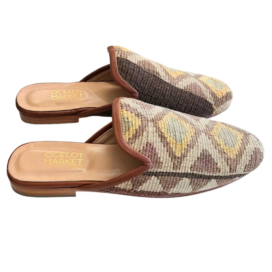 Men's Turkish Kilim Mules | Brown with Yellow Pattern