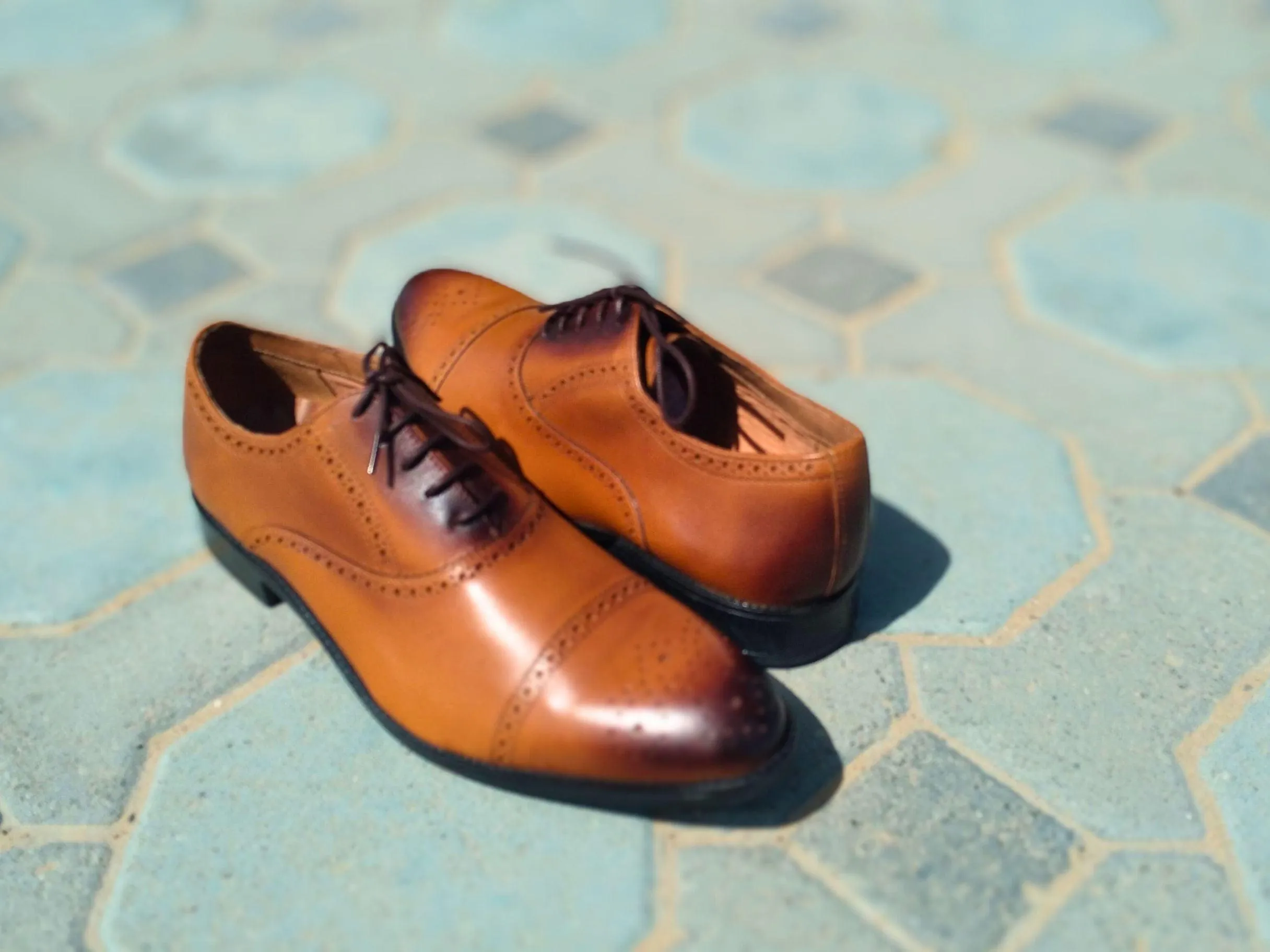 Oxford Shoes Genuine Leather Captoe brogue Brown