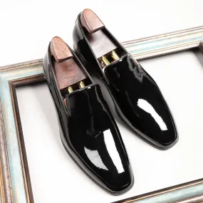 Patent Leather British Style Men's Shoes with Bright Round Hood Feet and One Pedal