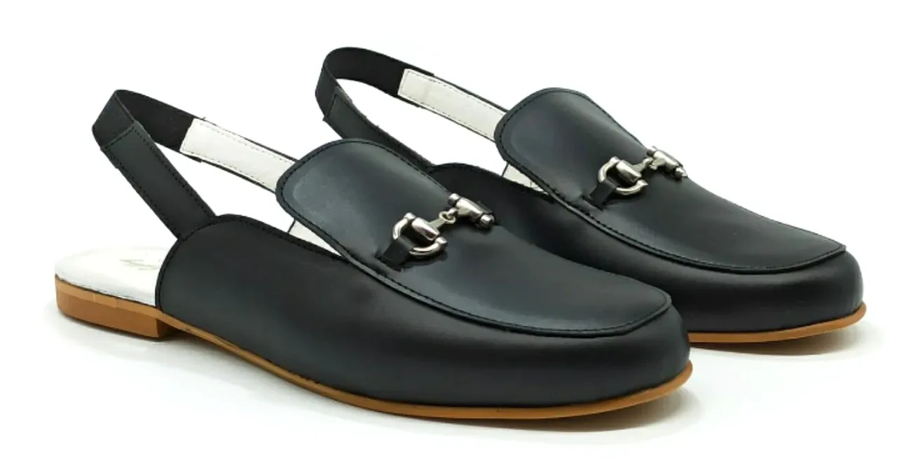 Shawn & Jeffery Sling Back Black Leather Shoes