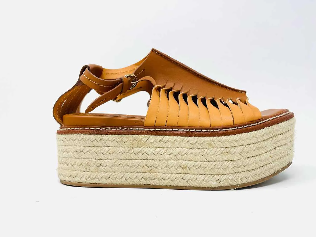 Size 7.5 Tan Platform Leather Shoes Espadrilles