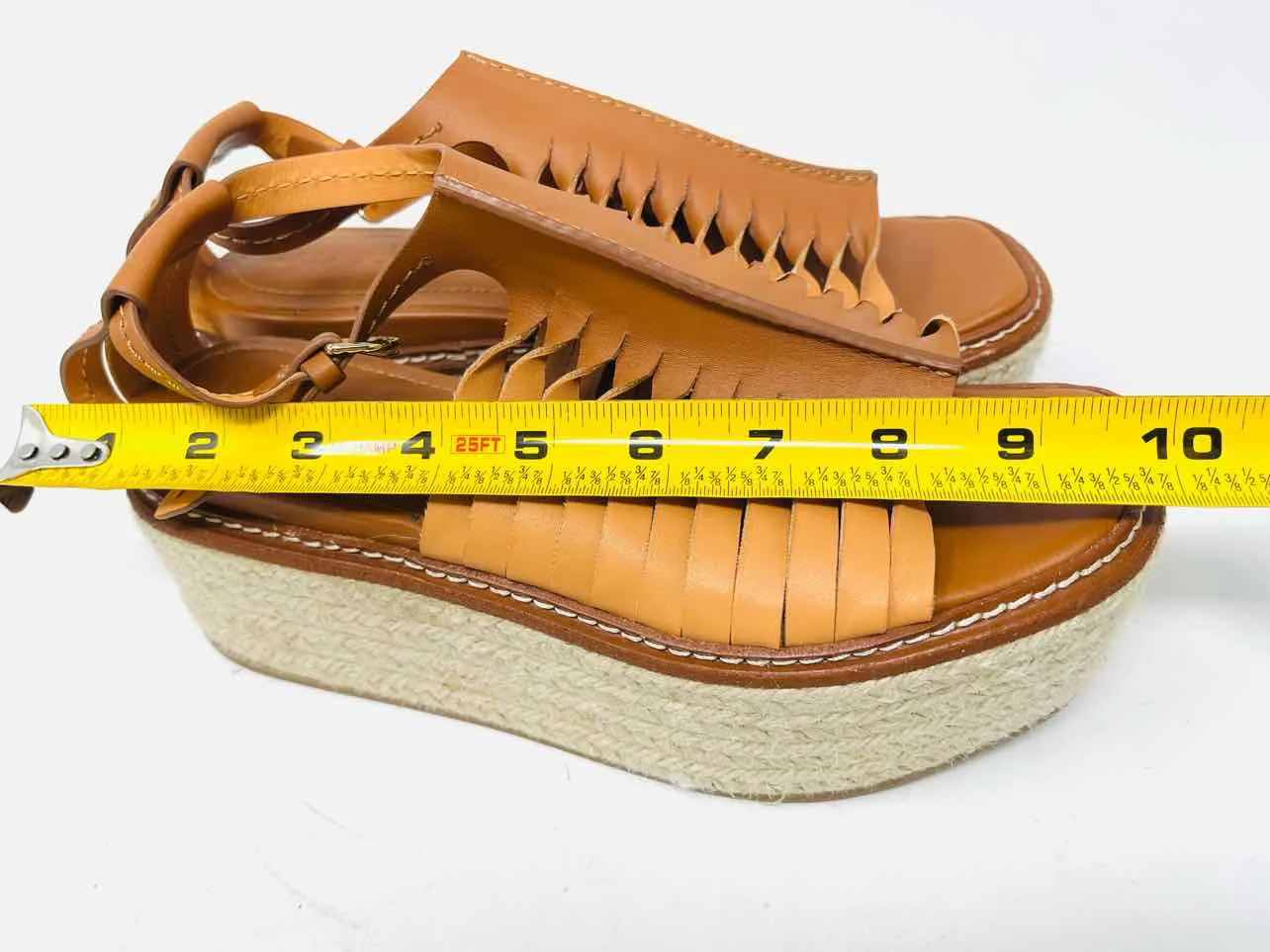 Size 7.5 Tan Platform Leather Shoes Espadrilles