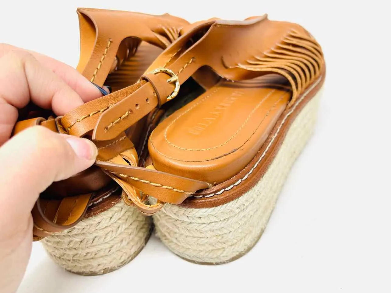 Size 7.5 Tan Platform Leather Shoes Espadrilles