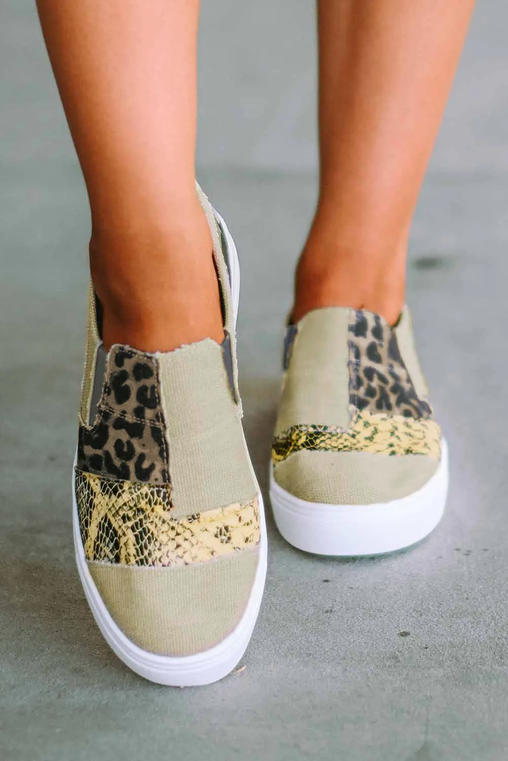 Slip On Canvas Sneakers for Women Animal Print Camouflage Patchwork Walking Shoes