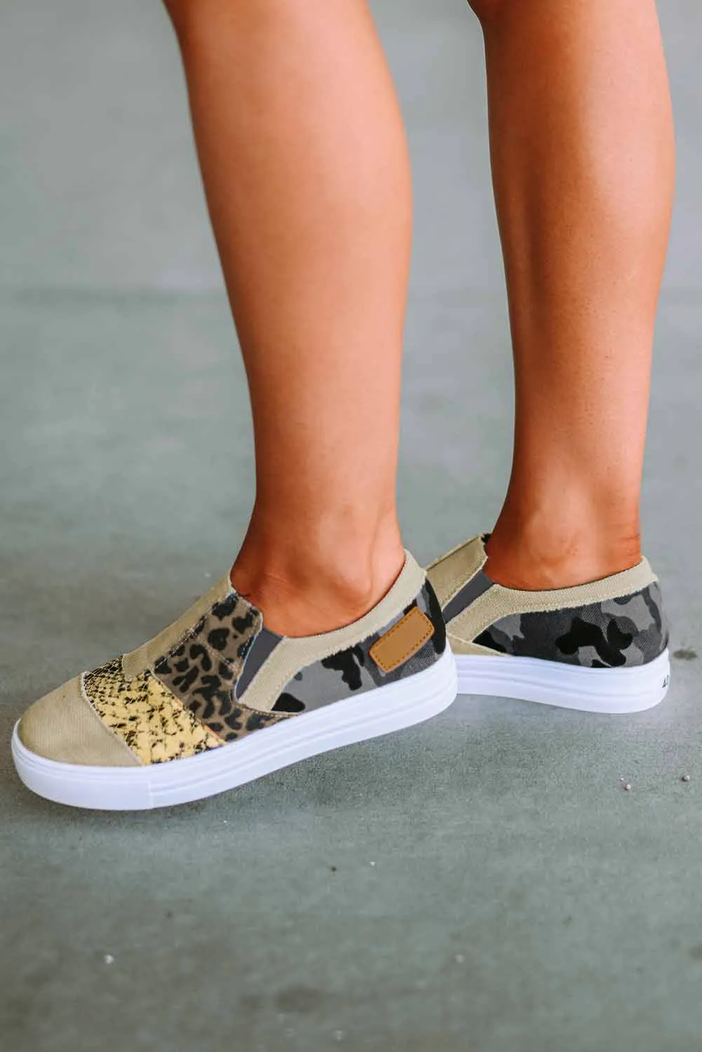 Slip On Canvas Sneakers for Women Animal Print Camouflage Patchwork Walking Shoes