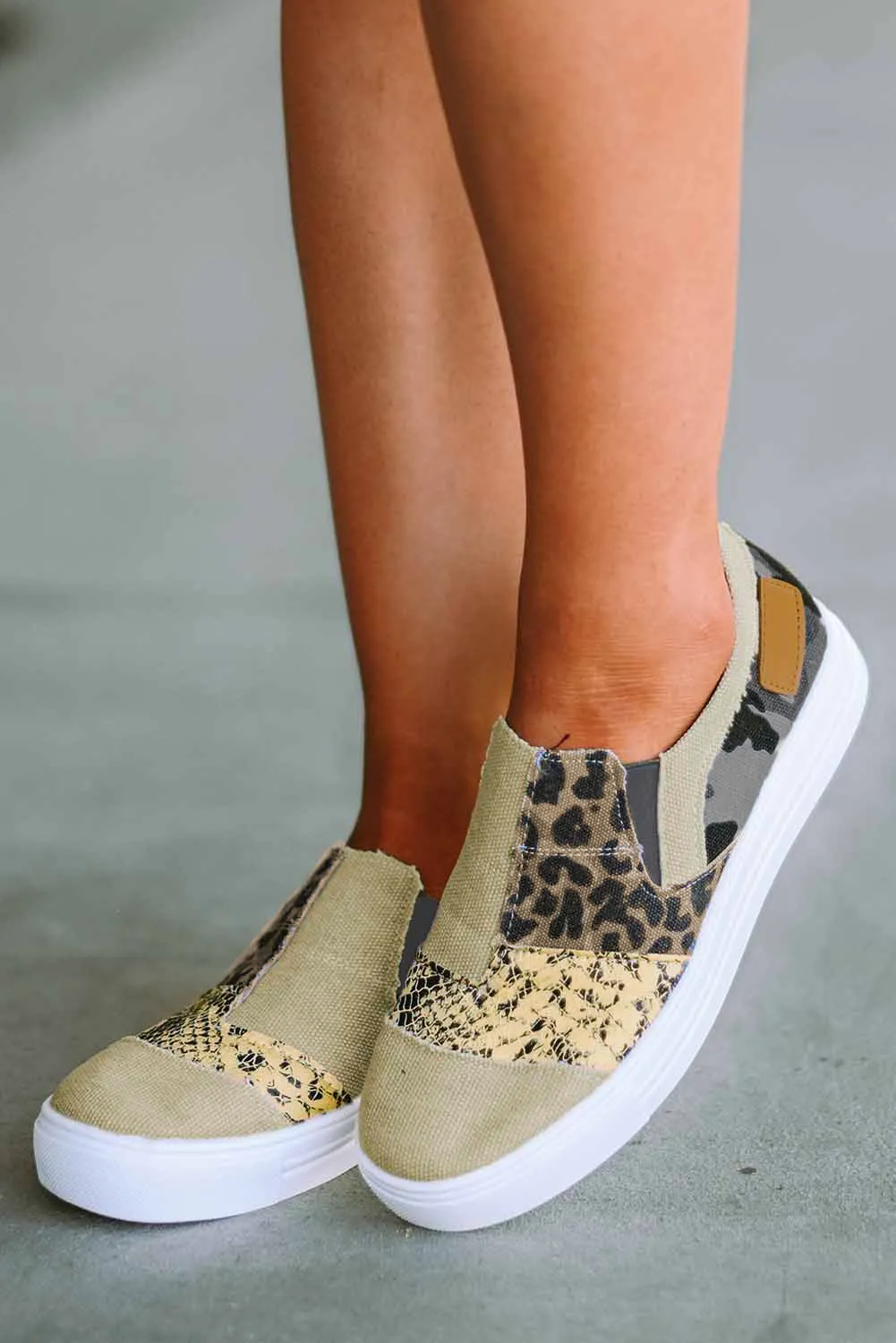 Slip On Canvas Sneakers for Women Animal Print Camouflage Patchwork Walking Shoes